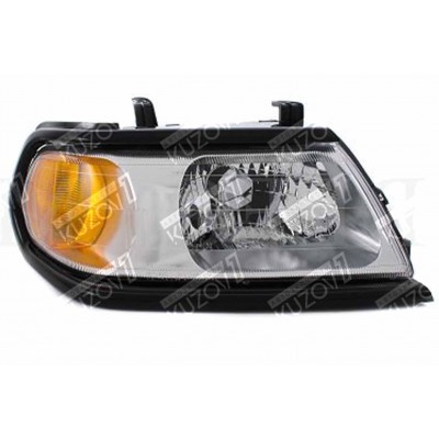 Передняя фара (правая) Черная Рамка / Светлая Внутри, DEPO для Mitsubishi Pajero Sport 2000-2008 - фото