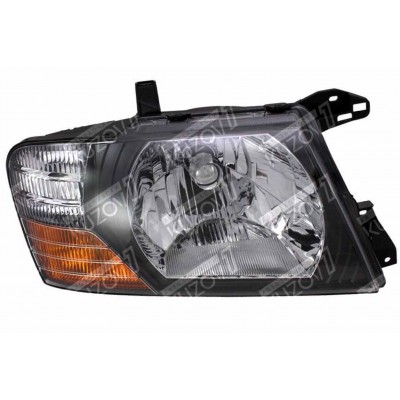 Передняя фара (правая) Черная Рамка, Тонированная DEPO для Mitsubishi PAJERO 2000-2002 - фото
